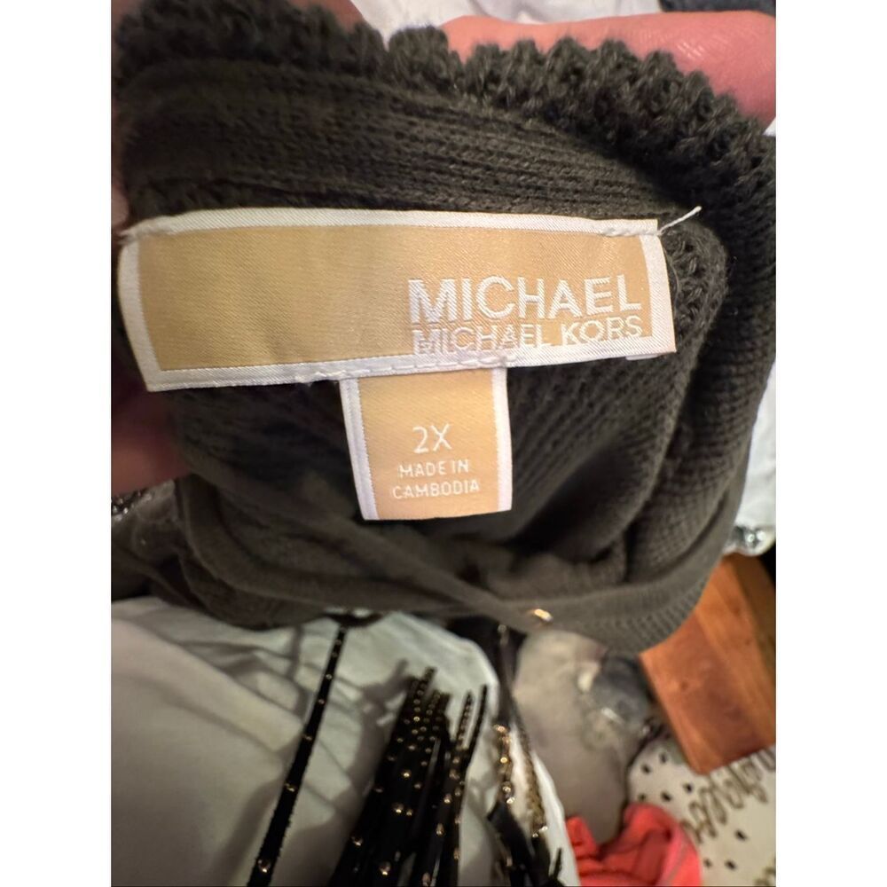 Mk Michael Kors olive green waffle knit sweater hooded plus 2xl - Picture 5 of 5